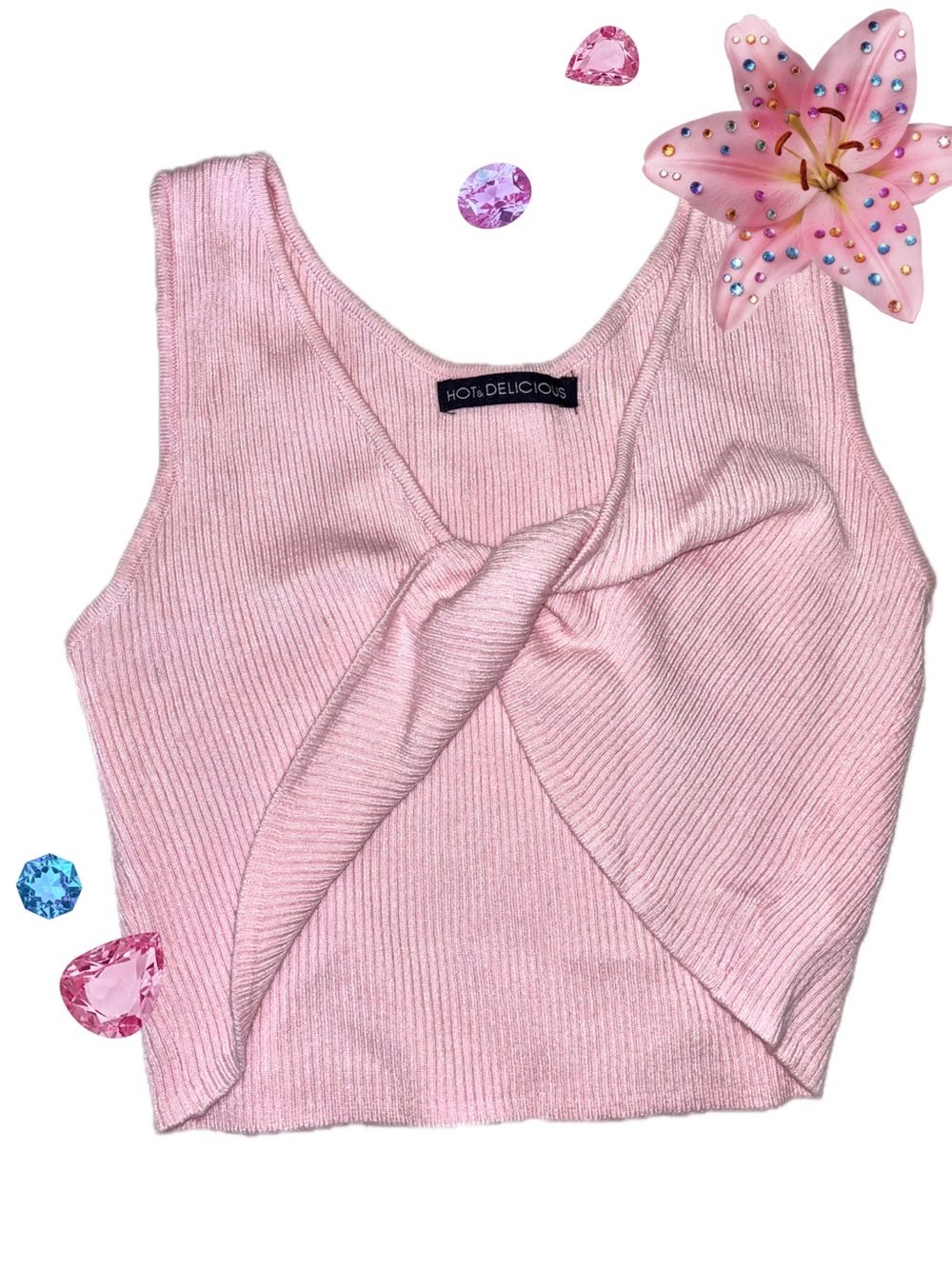 Hot & Delicious Light Pink Twist-Front Ribbed Crop Tank